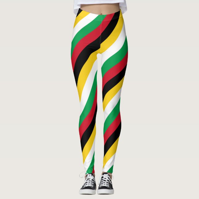 Guyana National Flag Colours Diagonal Striped Leggings (Front)