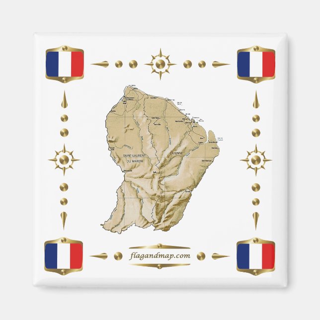 Guyane Map + Flags Magnet (Front)