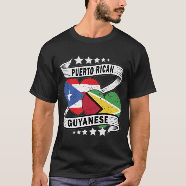 Guyanese And Puerto rican Flag T-Shirt (Front)