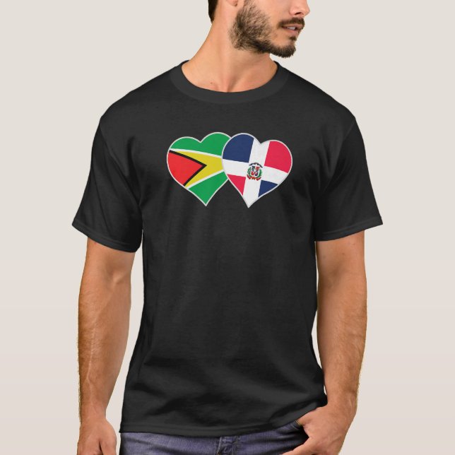 Guyanese Dominican Flag Heart Guyana Dominican Rep T-Shirt (Front)