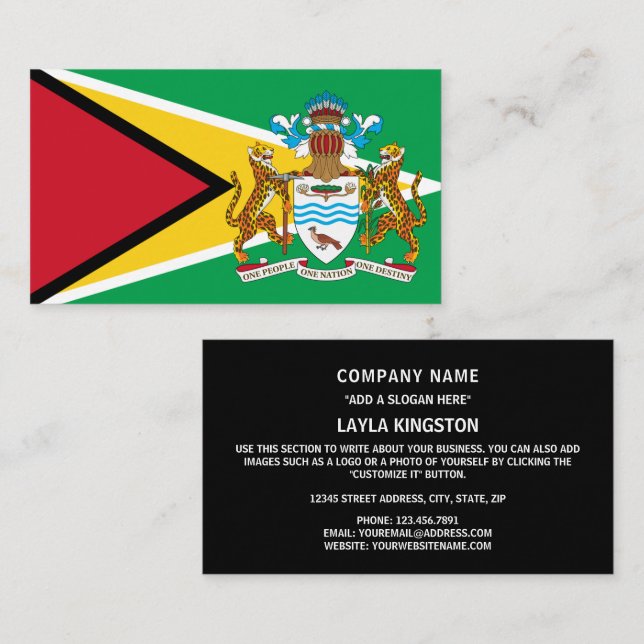 Guyanese Flag & Coat of Arms, Flag of Guyana Business Card (Front/Back)