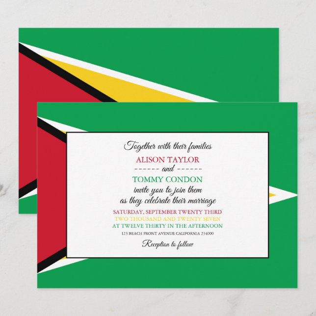 Guyanese Flag, Flag of Guyana Wedding Invitation (Front/Back)