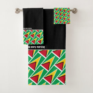 GUYANESE FLAG Personalised Scripture BLACK Bath Towel Set