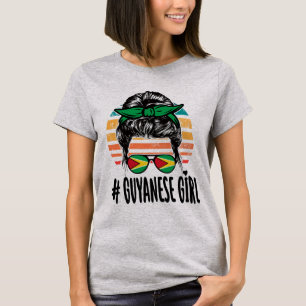 Guyanese Girl Messy Hair Guyana Pride Patriotic T-Shirt