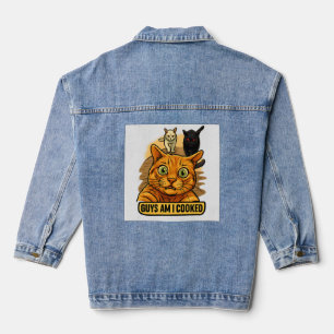 Guys Am I Cooked? Funny Cat Meme Panic Reaction Denim Jacket