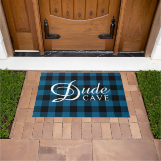 Guys Dorm Dude Cave Rustic Cabin Block Squares Doormat
