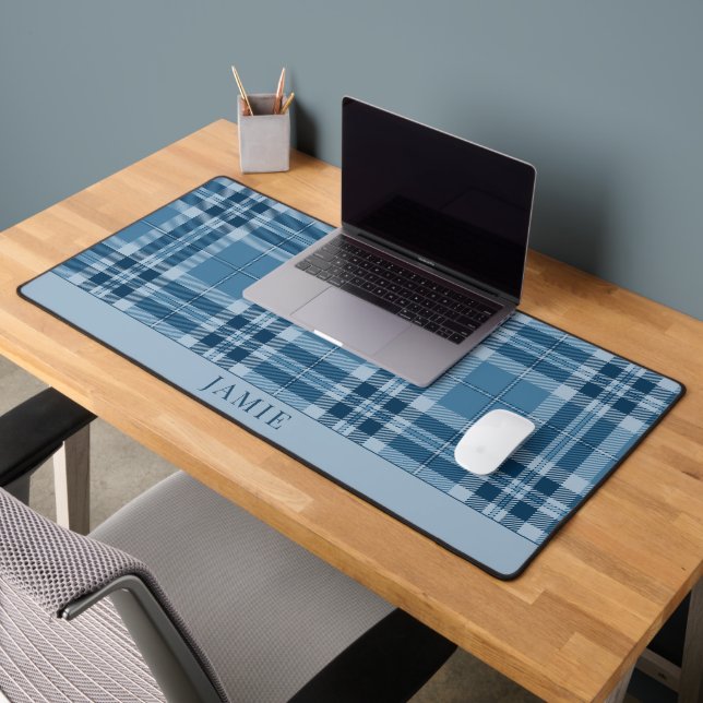 Guy's Dorm Room Blue Plaid Desk Mat (Office 2)