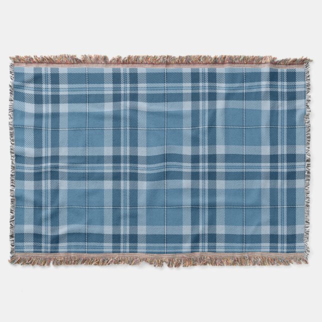 Guy's Dorm Room Blue Plaid Throw Blanket (Front)