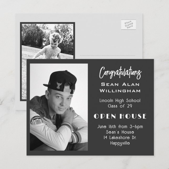 Guys High School Graduation 2 Photo Invitations (Front/Back)