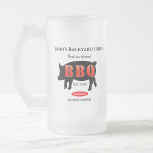 Guys Home Backyard Grilling Beer Soda Handle Frosted Glass Beer Mug