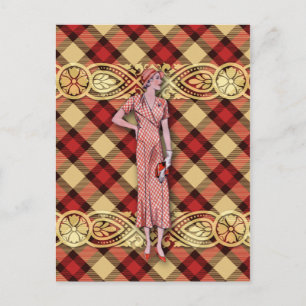 Gwendolyn: 1930s Fashion in Red and Gold Postcard