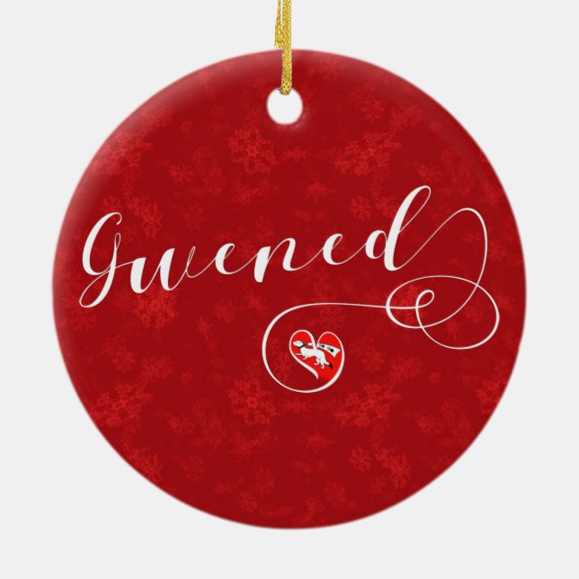 Gwened Flag in Heart, Vannes, Breton, Brittany Ceramic Tree Decoration (Back)