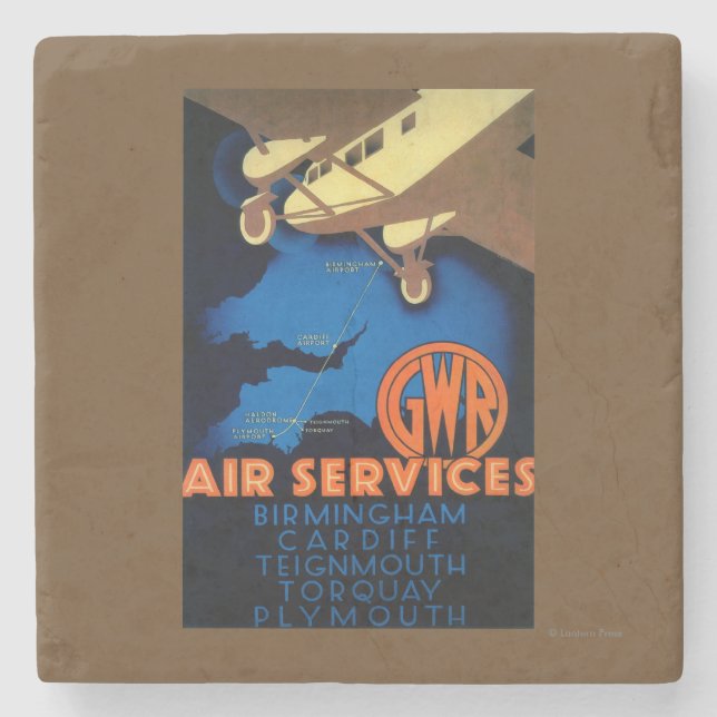 GWR Air Services Vintage PosterEurope Stone Coaster (Front)