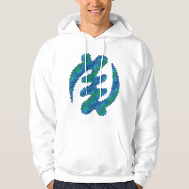 Gye Nyame Adinkra Blue Green Kente K16 Hoodie (Front)