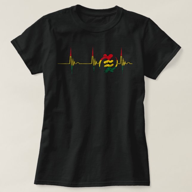 Gye Nyame Adinkra Symbol Ghana Flag Heartbeat EKG  T-Shirt (Design Front)