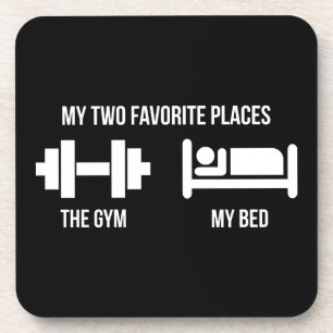 Gym and Bed - Funny Cartoon Pictogram - Novelty Coaster