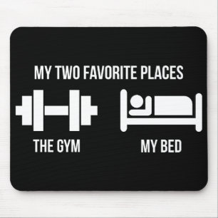Gym and Bed - Funny Cartoon Pictogram - Novelty Mouse Mat