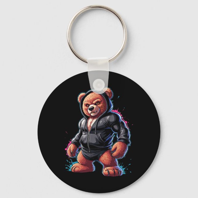 Gym Bodybuilding Fitness Bear  Key Ring (Front)