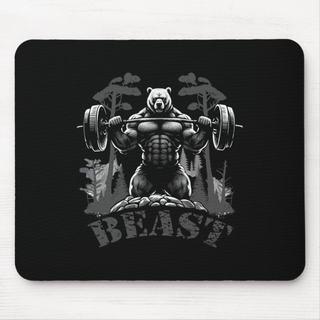 Gym Bodybuilding Fitness Workout Beast Bear With D Mouse Mat (Front)