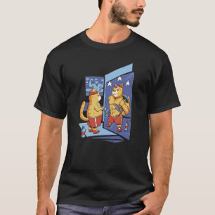 Gym Cat In A Mirror Muscly Cat Workout Fitness Cat T-Shirt