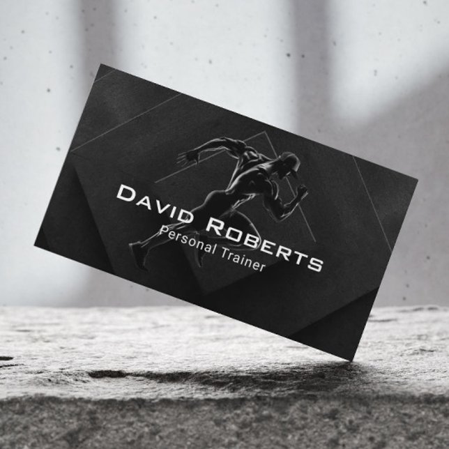 Gym Coach Fitness Personal Trainer Modern Black Business Card (Creator Uploaded)