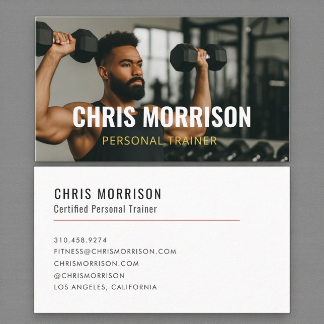 Gym Coach Personal Trainer Fitness Photo Business Card (Creator Uploaded)