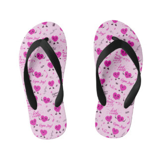 Gym Crazy Heart Patterned Pink Kid's Flip Flops