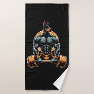 GYM doberman dog bodybuilder powerlifter Bath Towel