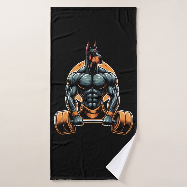 GYM doberman dog bodybuilder powerlifter Bath Towel (Bath Towel)
