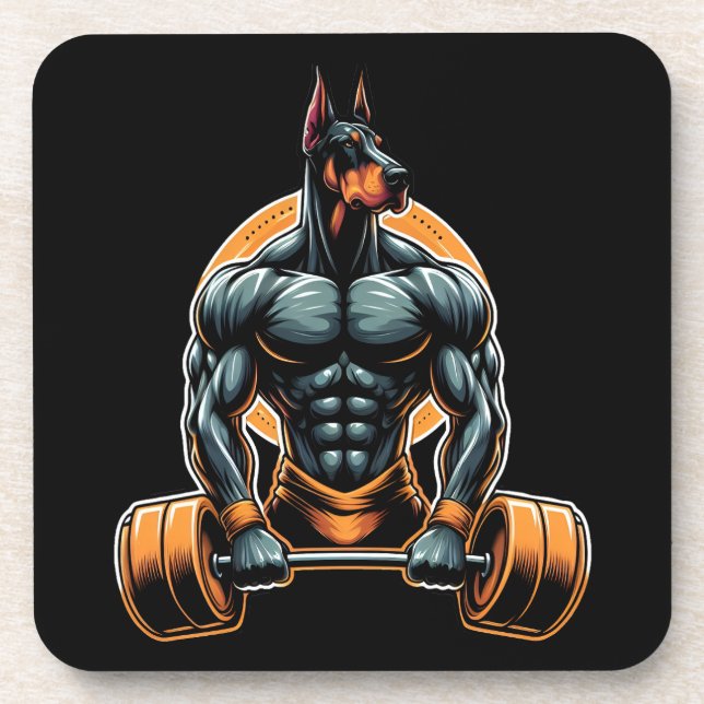 GYM doberman dog bodybuilder powerlifter Coaster (Front)