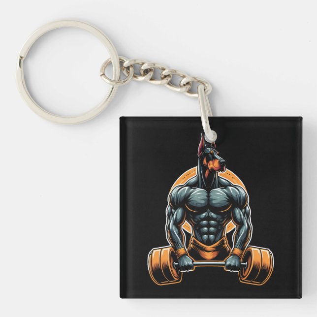GYM doberman dog bodybuilder powerlifter Key Ring (Front)