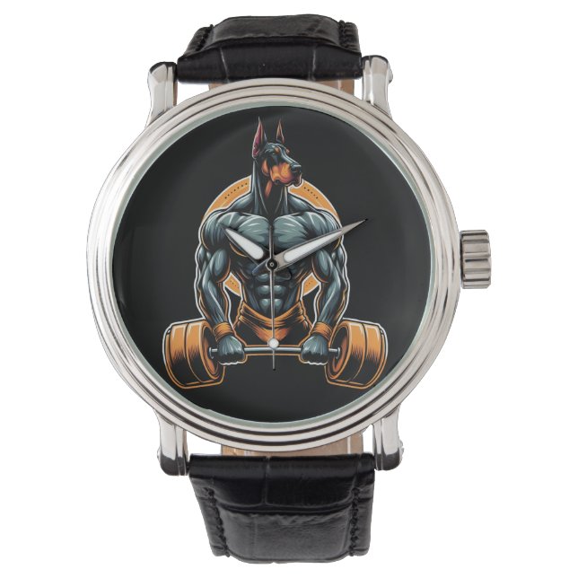 GYM doberman dog bodybuilder powerlifter Watch (Front)