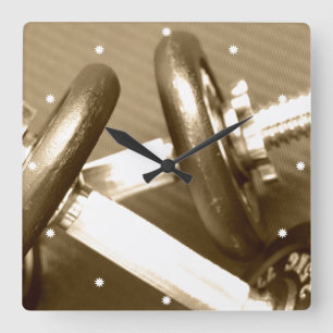 Gym Dumbbell Weights Square Wall Clock