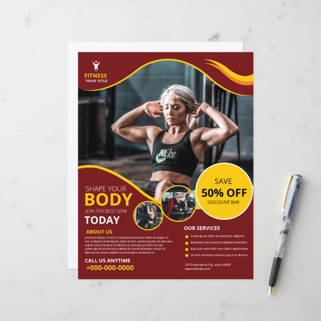 Gym Fitness Club Promotional Flyer Template (Front/Back In Situ)