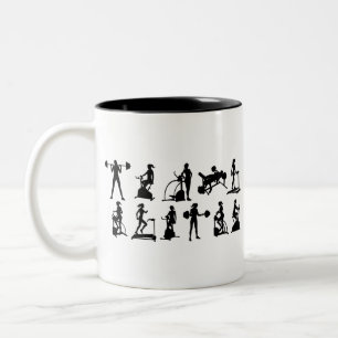 Gym Fitness Equipment Woman Silhouettes Set Two-Tone Coffee Mug