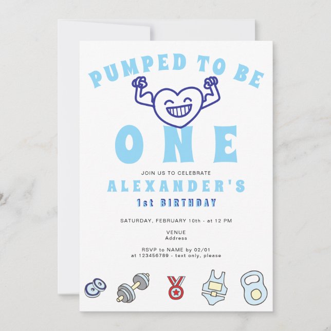 Gym Fitness Exercise One Strong Boy 1st Birthday Invitation (Front)