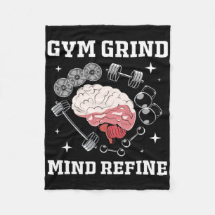 Gym Grind Mind Refined Bodybuilding Funny Gym Rat Fleece Blanket