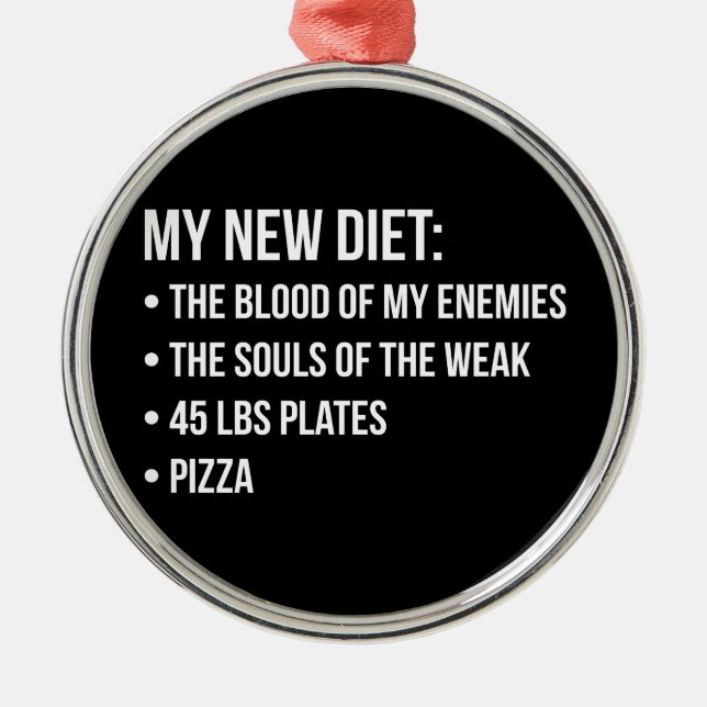 Gym Humour - Diet - Blood, Souls, Pizza - Funny Metal Tree Decoration (Front)