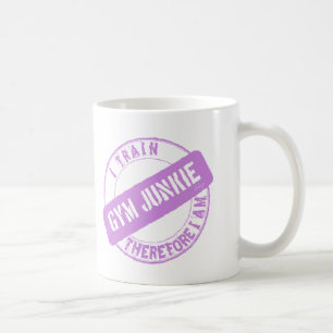 GYM JUNKIE. I TRAIN THEREFORE I AM. purple Coffee Mug