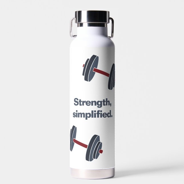 Gym Logo Name Fitness Dumbbell Strength Simplified Water Bottle (Front)