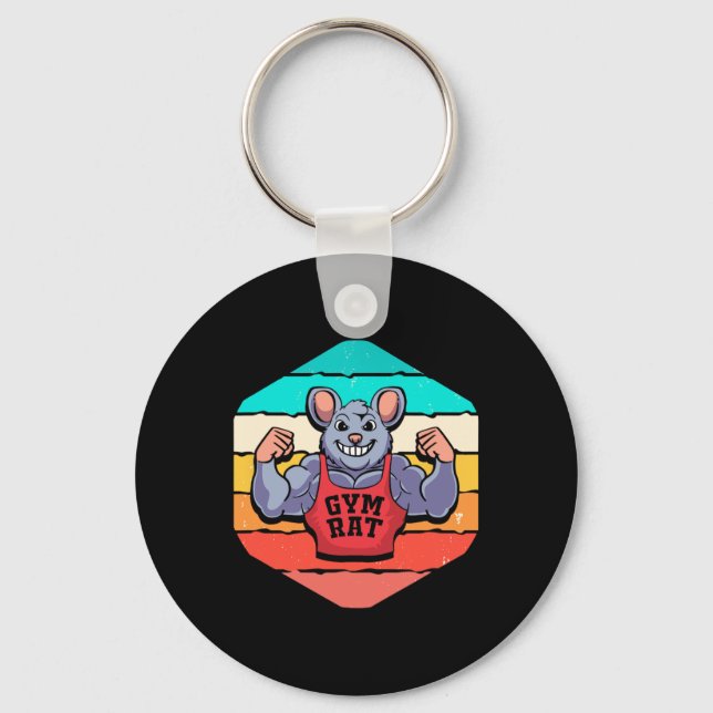 Gym Lover Bodybuilding Retro Geometric Gym Rat  Key Ring (Front)