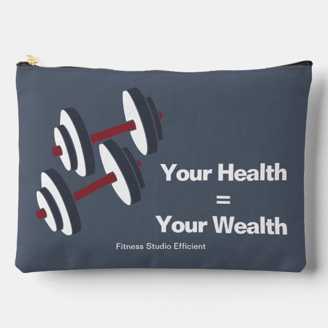 Gym Motto Your Health = Your Wealth Grey & Red Accessory Pouch (Front)