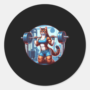 Gym Muscle Girl With A Barbell Power Beauty Bodybu Classic Round Sticker