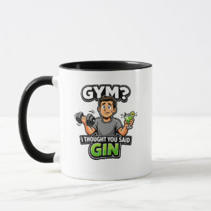 Gym or Gin Funny Cartoon Workout Humor Mug