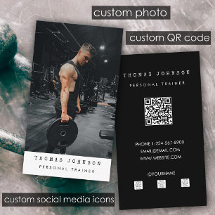Gym Personal Trainer Fitness Photo QR Code  Business Card