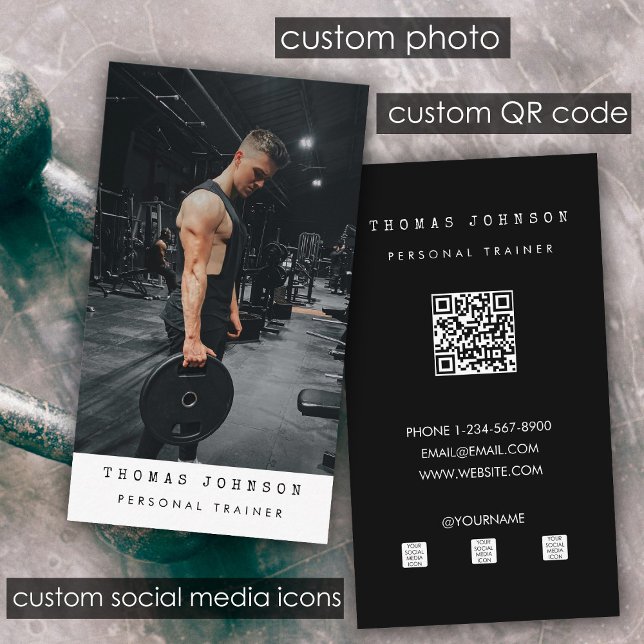 Gym Personal Trainer Fitness Photo QR Code  Business Card (Gym Personal Trainer Fitness Photo QR Code Business Card)