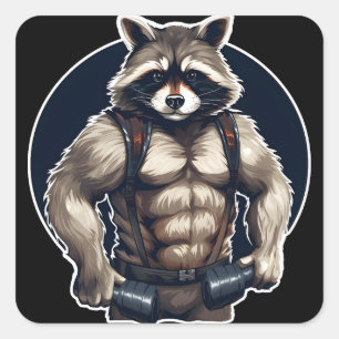 GYM Racoon Workout Square Sticker