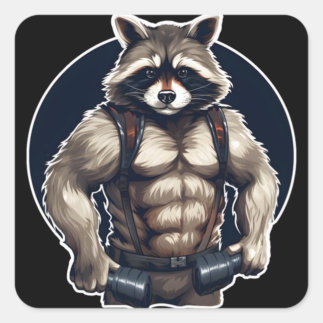 GYM Racoon Workout Square Sticker (Front)
