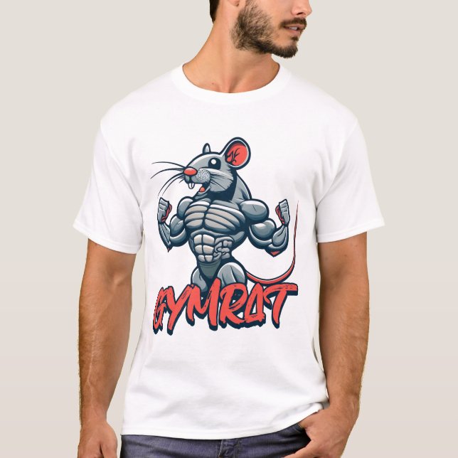 Gym Rat! Funny Muscular Rat Cartoon T-Shirt (Front)