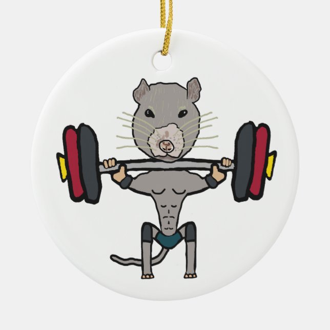 Gym Rat Weightlifting Ceramic Tree Decoration (Front)